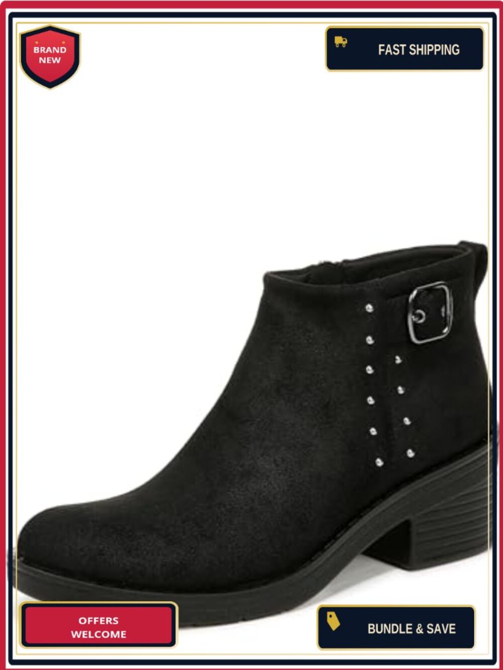 LifeStride Women's Other Half Ankle Booties, Round Toe, Side Zipper, Stud &
